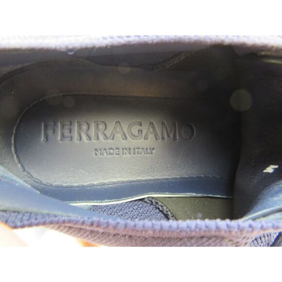 NIB FERRAGAMO DARK BLUE NIMA MESH LEATHER LOGO LOW SNEAKERS US 9.5 42.5 ITALY